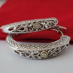 ❤️925 Precious Sterling Silver & 18k Solid Gold Diamond Filigree Design Earrings